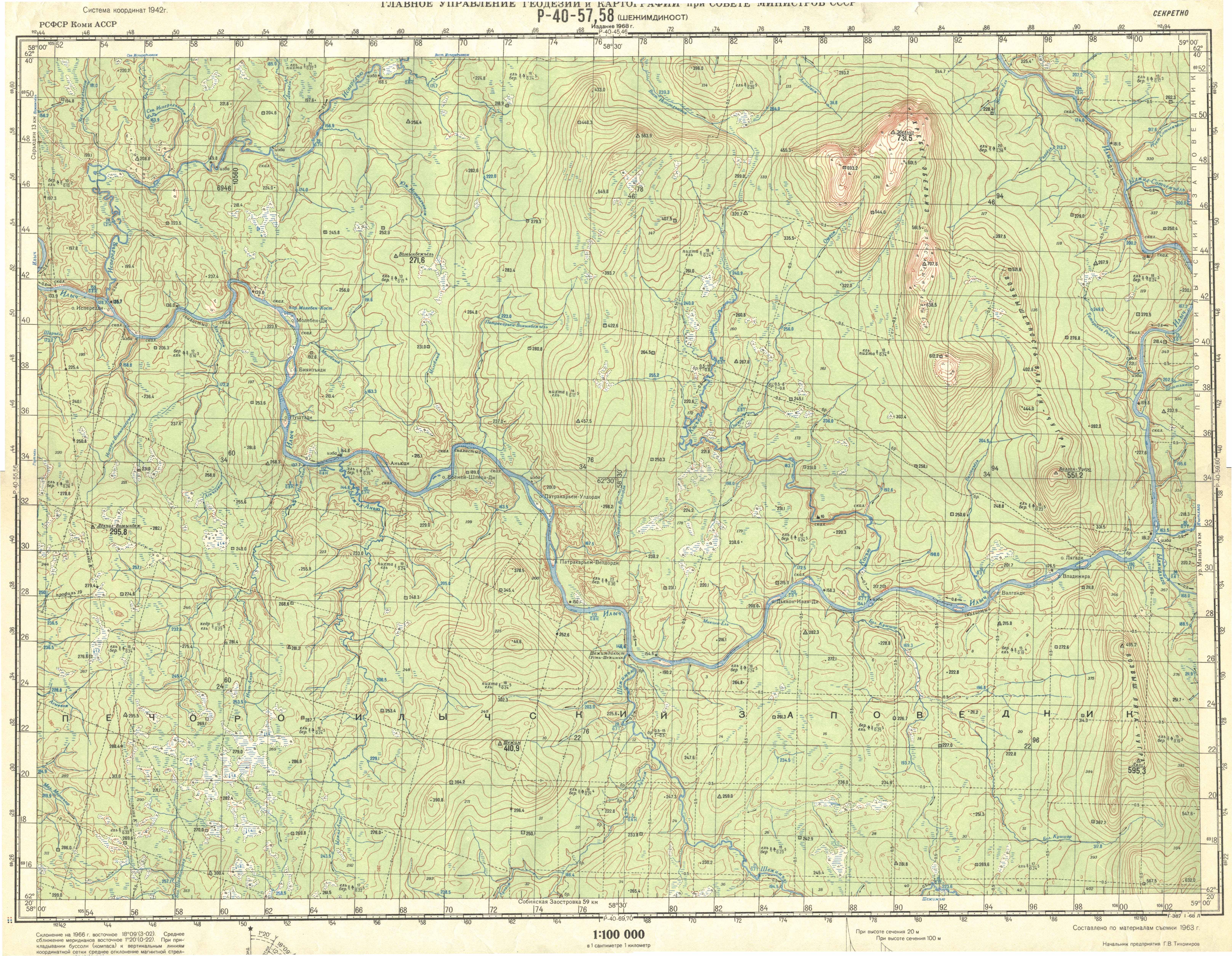 Река Илыч на карте Республики Коми